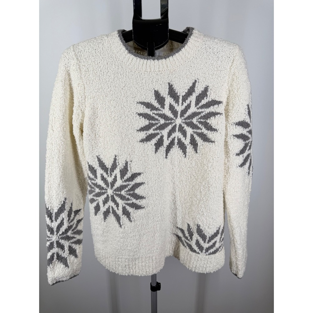 J. Jill Snowflake Popcorn Knit Sweater Womens Medium Cream Grey Crewneck NWT